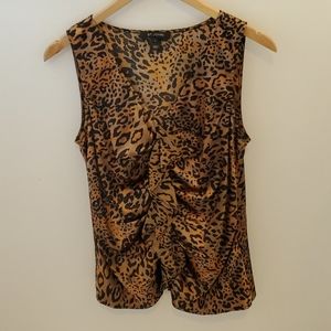 St. John Animal Print Silk Ruffle Tank Size 6